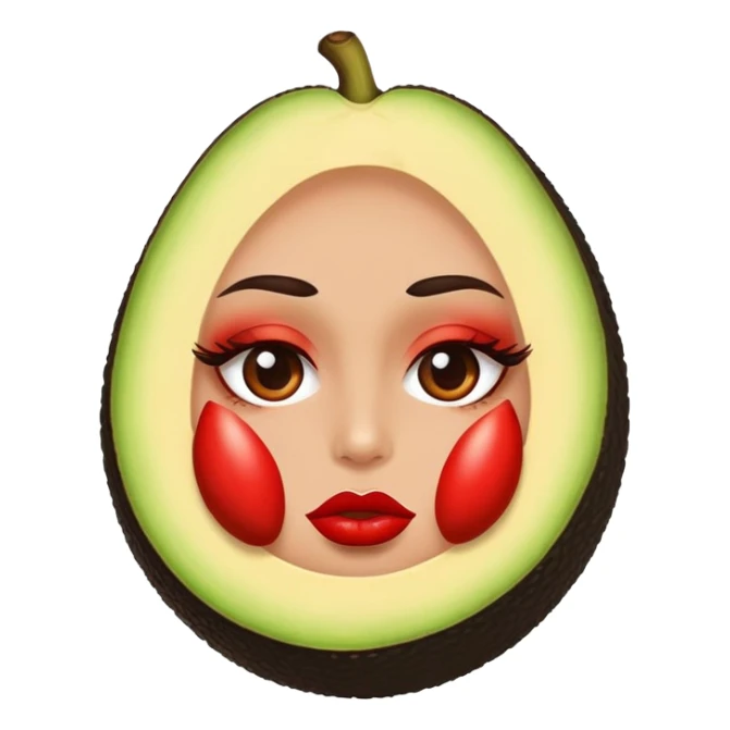 Aguacate con labios grandes rojos y maquillaje sticker