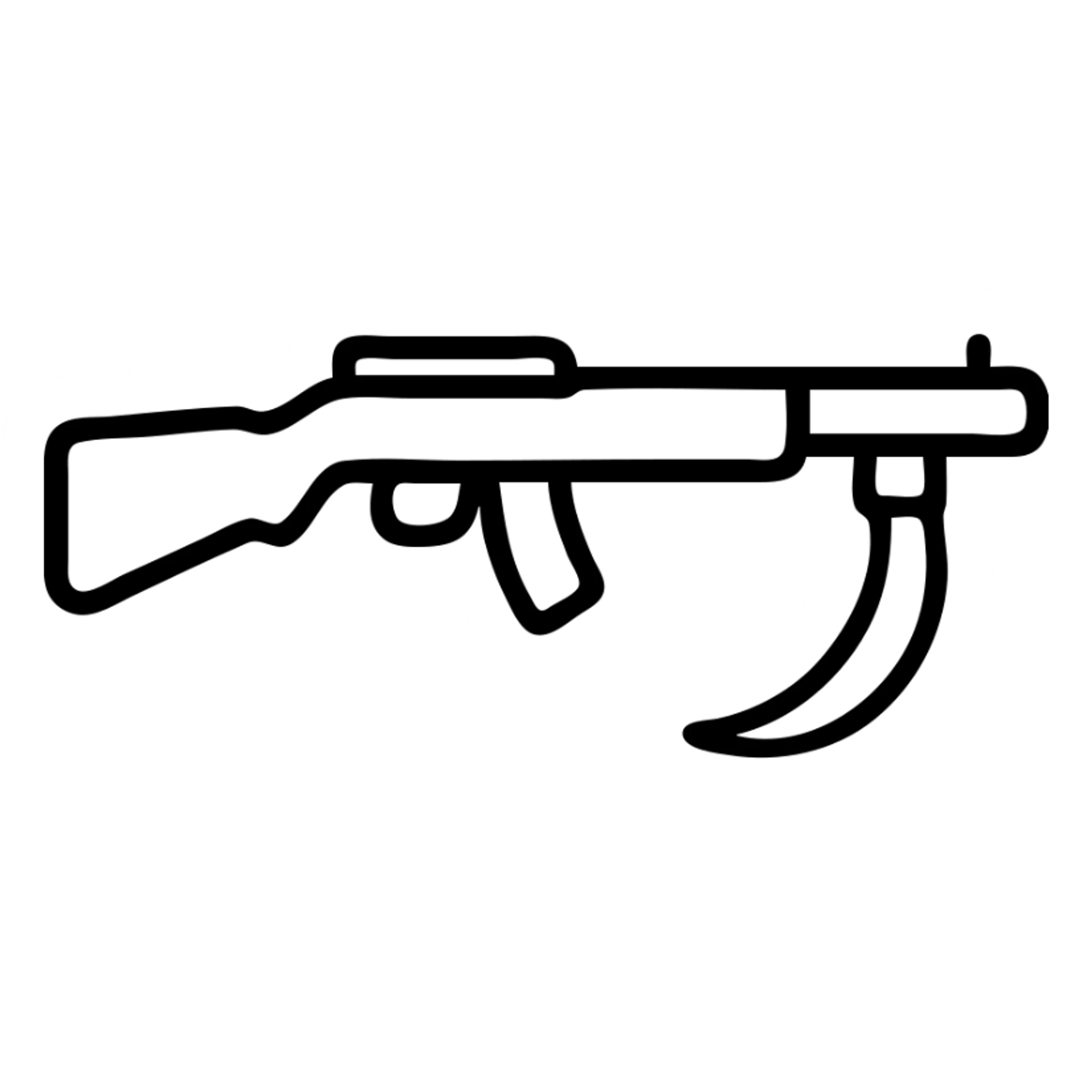 A sickle attached to the end of a rifle as a bayonet weapon sticker