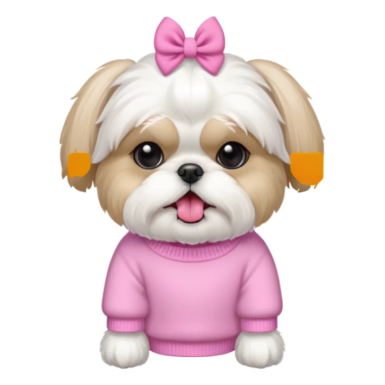 little all white shih tzu with pink bows & sweater tongue sticking out sticker