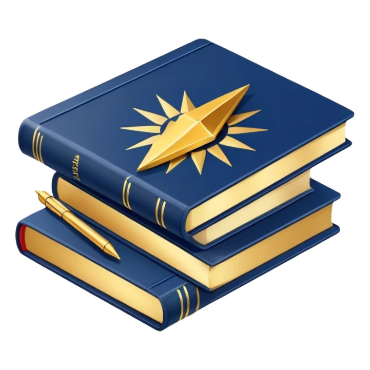 A navy blue productivity book with gold details, chart with upward trend aura, radiating productivity, strategy, and success in motion- sticker