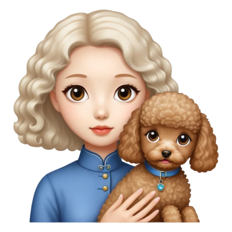 A beautiful chinese girl with big eyes, and a miniature Poodle. sticker