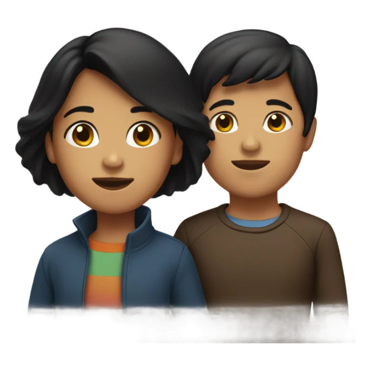 Black haired woman with brunette son sticker