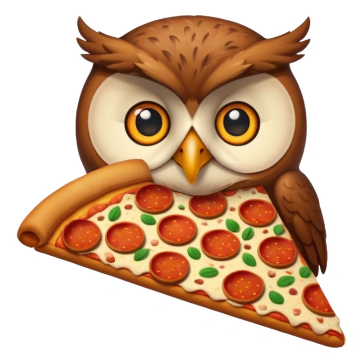 un gufo che mangia la pizza in formato emoji sticker