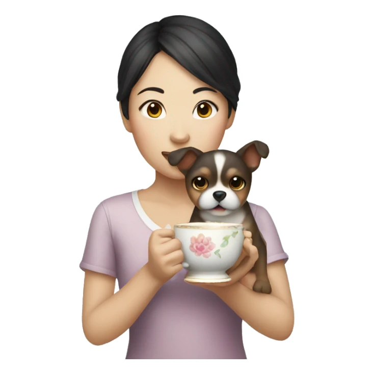 Chinese girl holding a teacup dog sticker