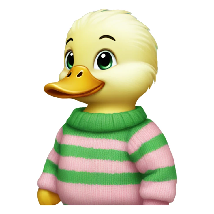 Baby duck wearing pink and green stripe sweater sticker