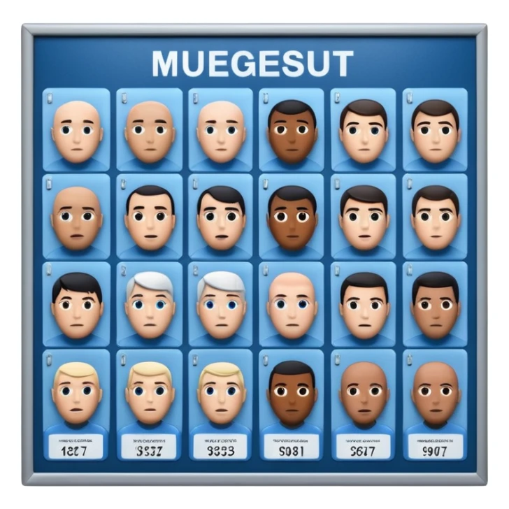 3D render of Mugshot Board, forensic investigation aesthetic, sterile clinical lighting, cool blue undertones, sharp high-contrast details, professional clean look. sticker