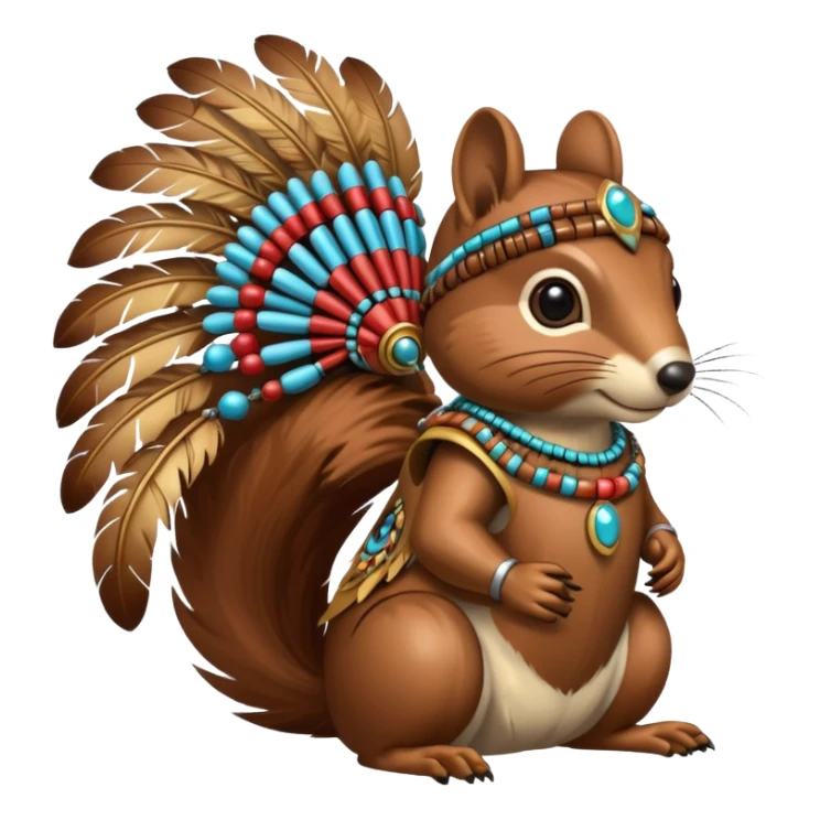 Full Robotic squirrel wearing native American regalia with feathers and beads sticker