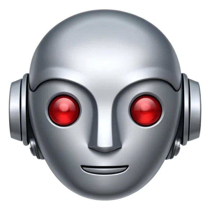 polished minimalistic perfectly round steel robot face with a red line instead of eyes, simple clean design sticker