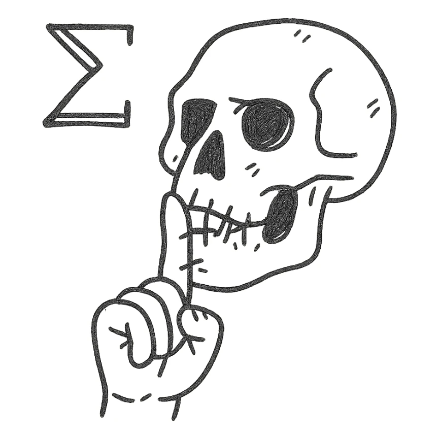 sigma moai skull with finger to lips, hand drawn outline sticker