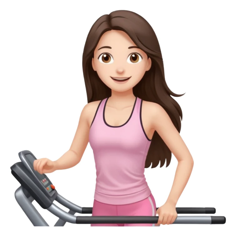 happy long haired brunette girl hazel eyes in light pink on treadmill  sticker