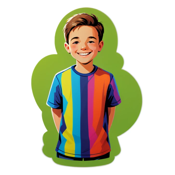 smiling boy in colorful shirt sticker