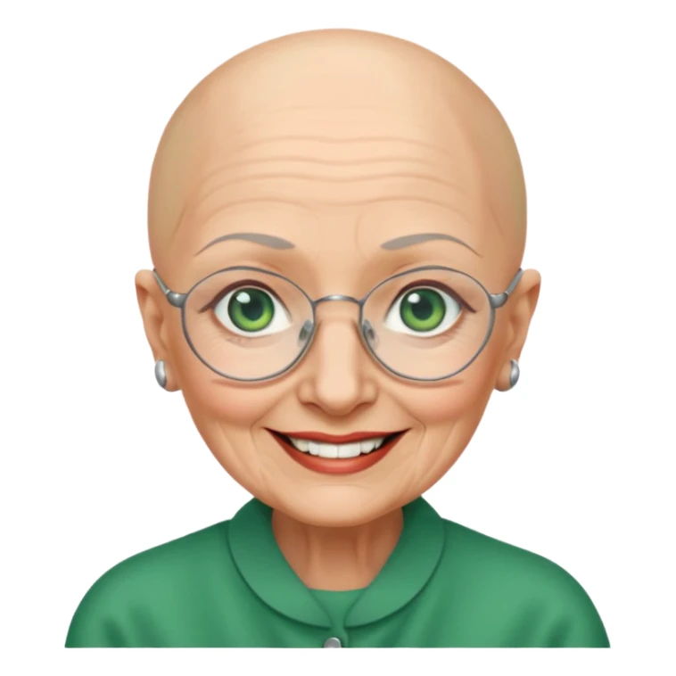 Bald old woman smiling green eyes wearing frameless glasses sticker