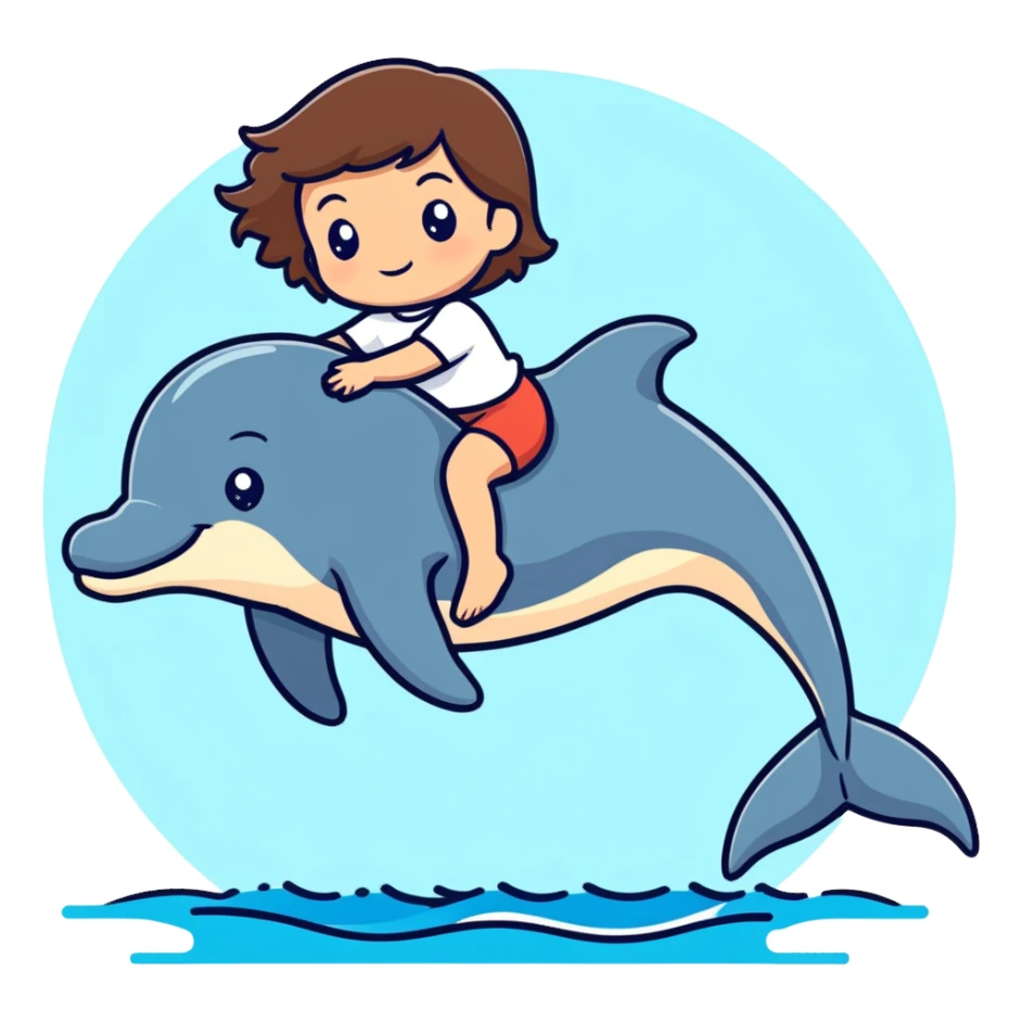 Italian girl with brown hair riding a dolphin  sticker