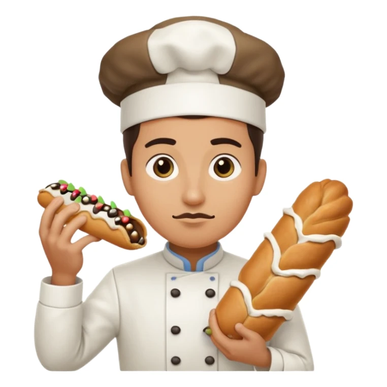 Cringe overworked pastry chef with cannoli sticker