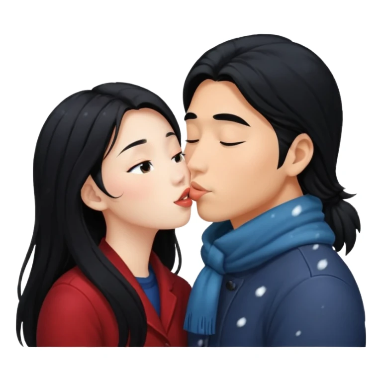 long black haired asian guy kisses redhead girl in snowstorm sticker