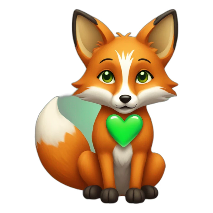 Fox with a green heart in his paws sticker