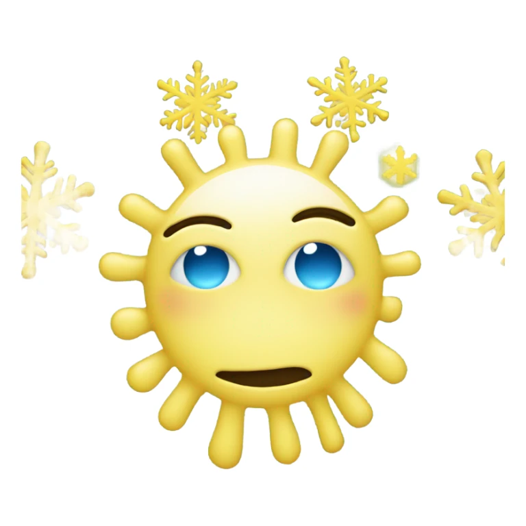 Ideal iPhone Yellow emoji face with 2 light blue snowflakes replacing  eyes  sticker