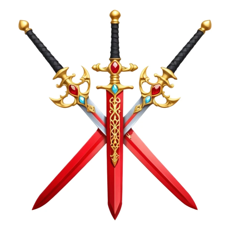 Golden fiery royal two crossed swrods with red gem sticker