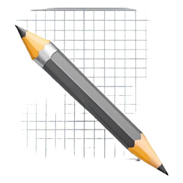pencil placed over a square grid, representing the sketching phase of a logo sticker
