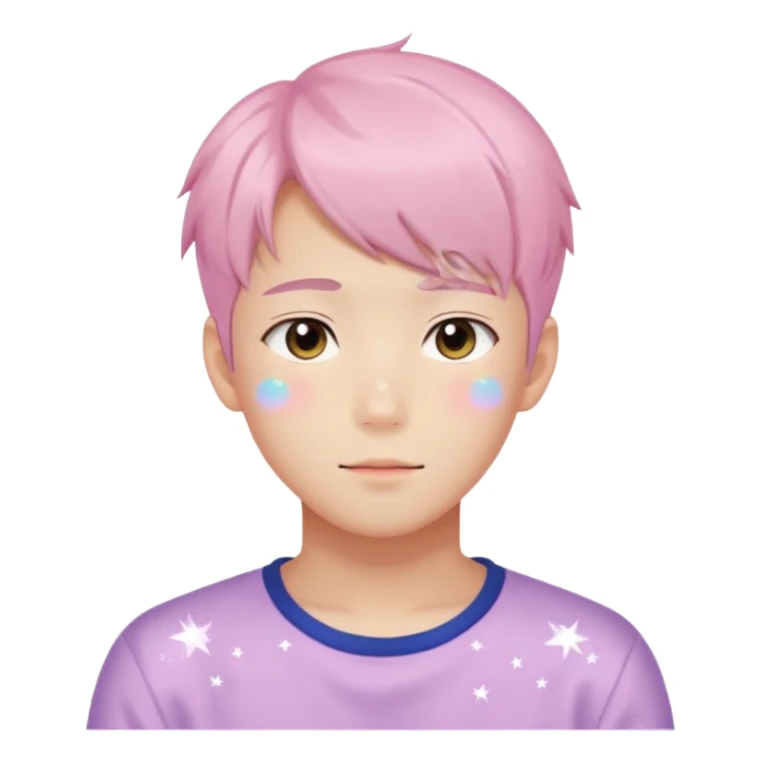 Gorgeous bright sparkly romantic Asian anime pastel guy with blushing face aesthetic trending style outside sticker
