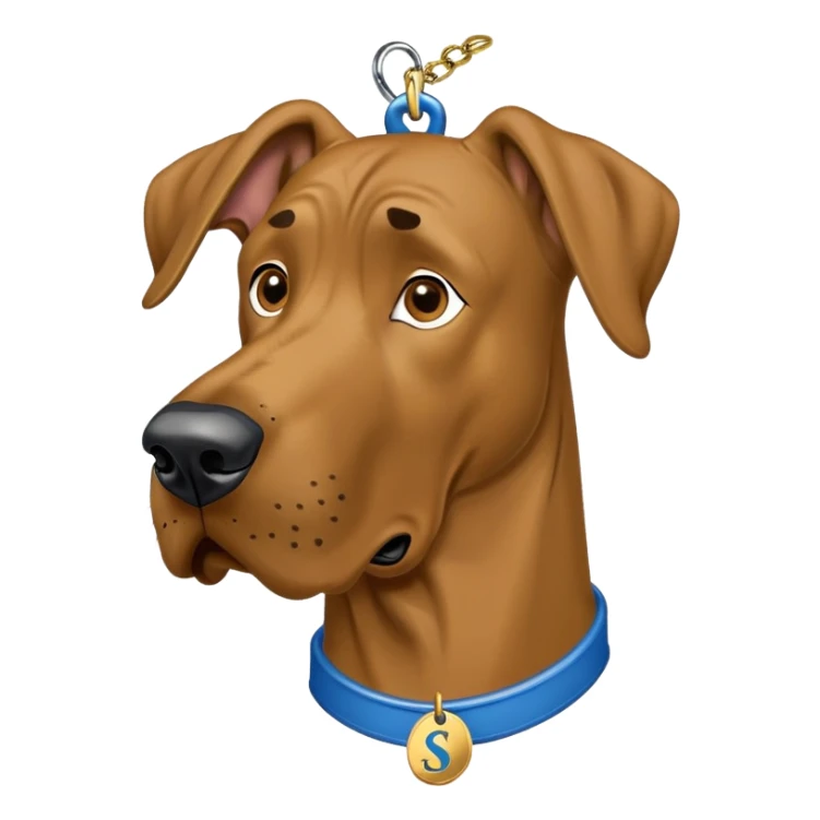 scooby doo, brown great dane with blue dog tag with gold s in middle sticker