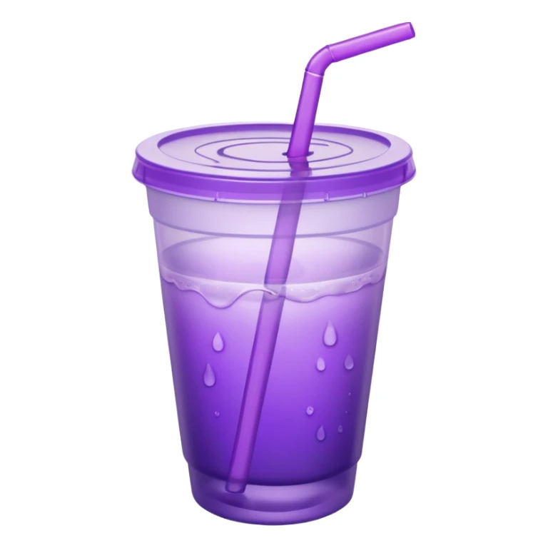 styrofoam cup with purple liquid and a straw sticker