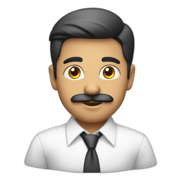indian white tone boy as a Businessman in plain white shirt with sleeve up and mustach sticker