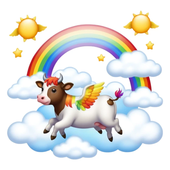 A sky with Flying cows with wings and rainbows  sticker