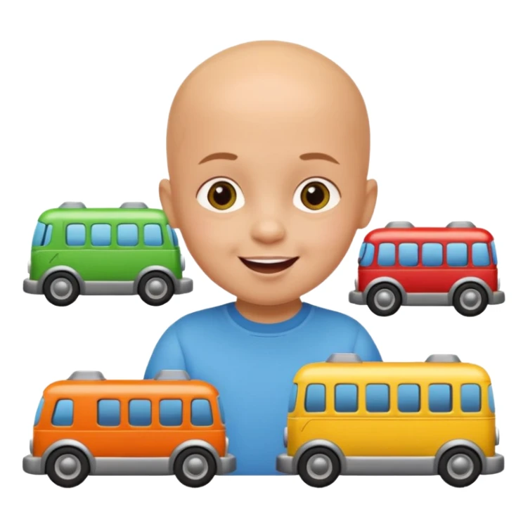 bald child playing with both toy cars and trains sticker