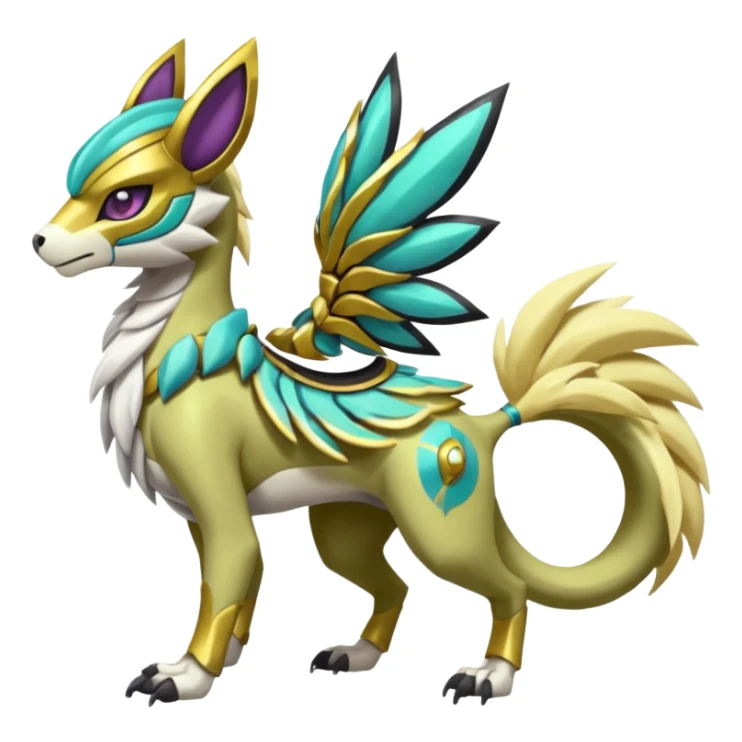 Colorful masked armored leathery scaly furry Futuristic Meloetta-Manectric-Solgaleo-Raikou-Pokémon-Digimon-Fakémon-fusion-hybrid-creature, full body sticker