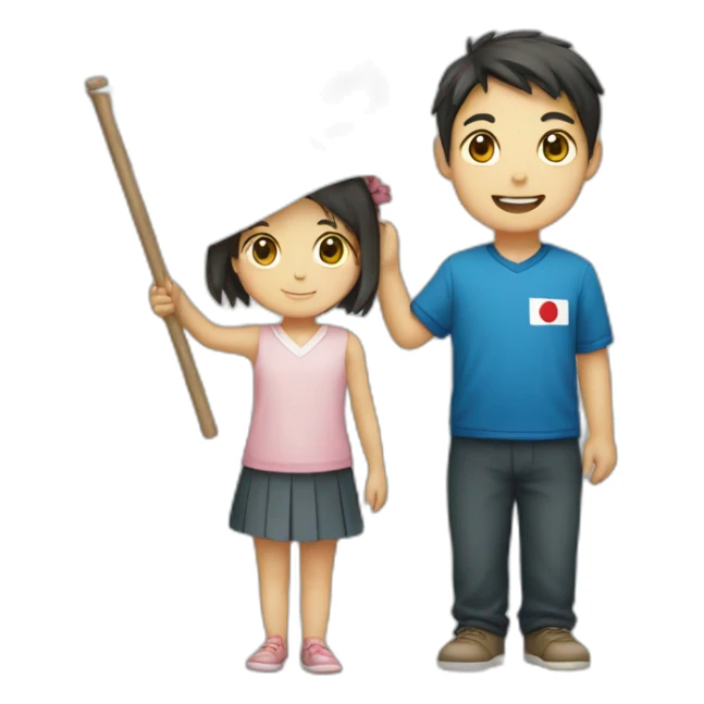 boy and girl holding Japanese flag sticker
