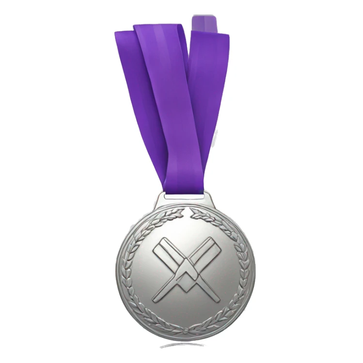 silver olympics medal with purple ribbon sticker