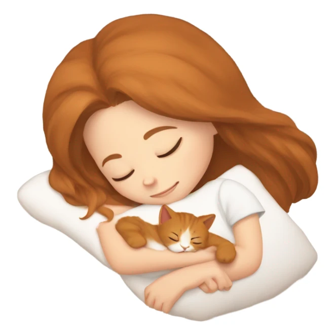 white girl brown hair sleeping with orange kitty sticker