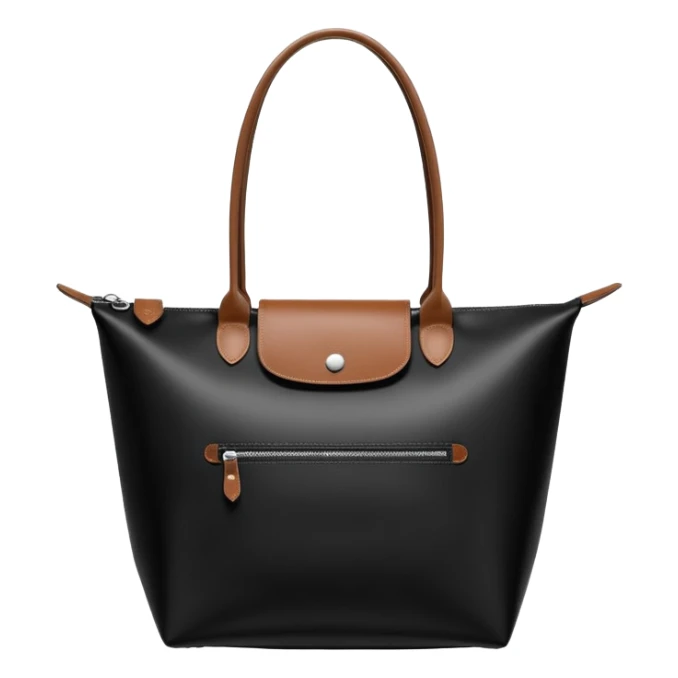 black Longchamp tote bag with handles, minimalist sticker