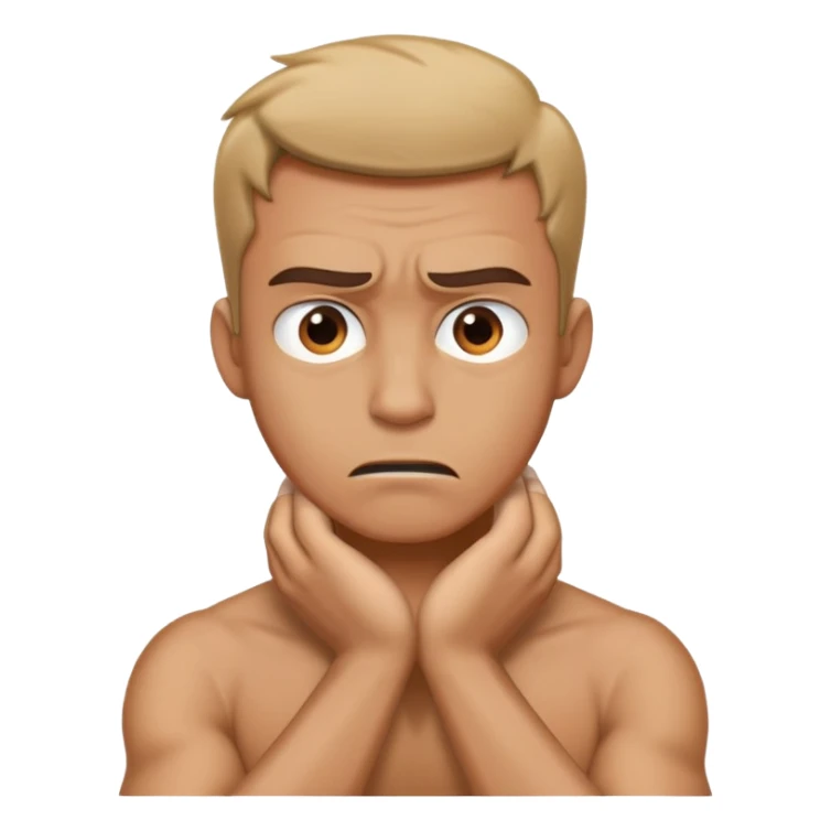 A angry man crossing his hands while holding his neck sticker