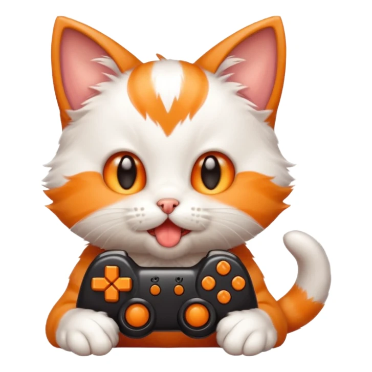 little kitten playing video games really hard with tongue out sticker