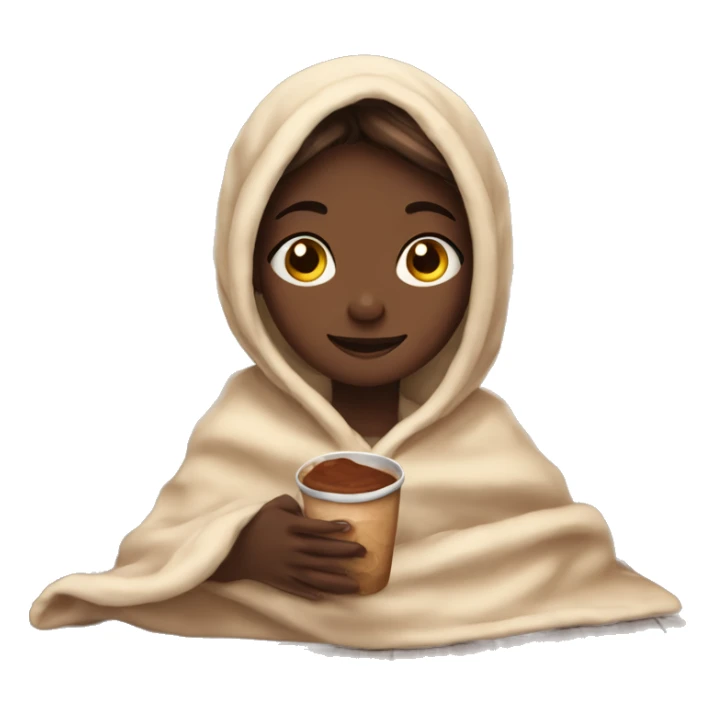 Girl seating with cocoa in her hands and covered with blanket  sticker
