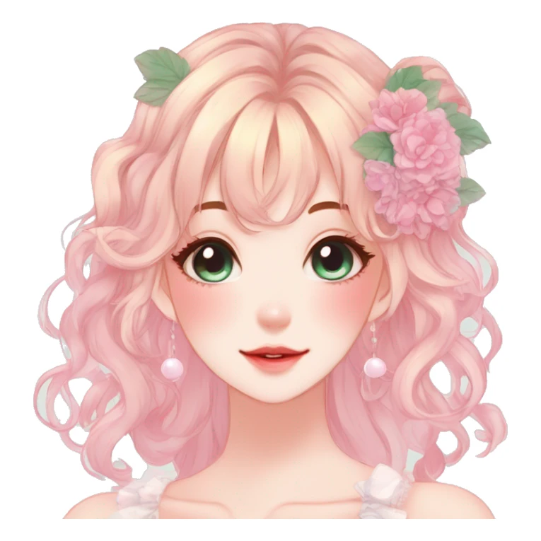 Gorgeous anime style lady with blushing face and accessories cottagecore fairycore  Kawaii anime colorful pearly romantic simplistic aesthetic trending stylea sticker