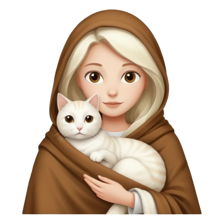 Beyaz kedi ve bayan elinde kahve battaniye sticker