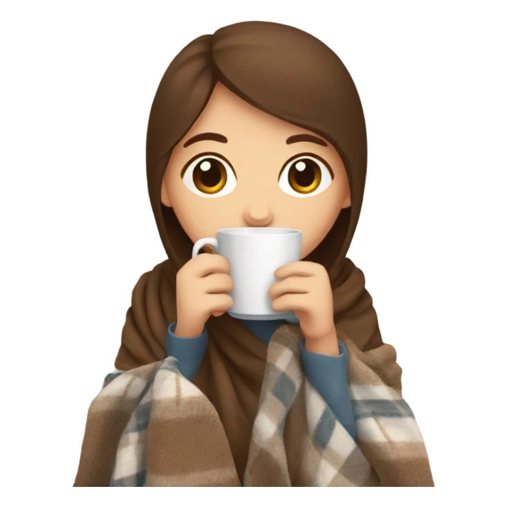 Brown hair Girl drinking coffee, with a cozy blanket sticker
