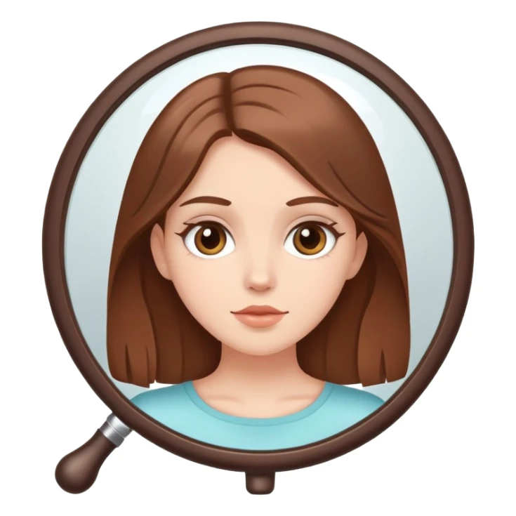 White girl with brown hair looking in a handheld mirror sticker