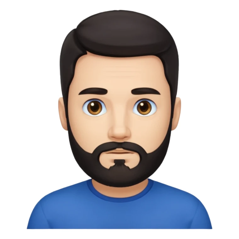 Guy with dark hair and a beard with blue clothing sticker
