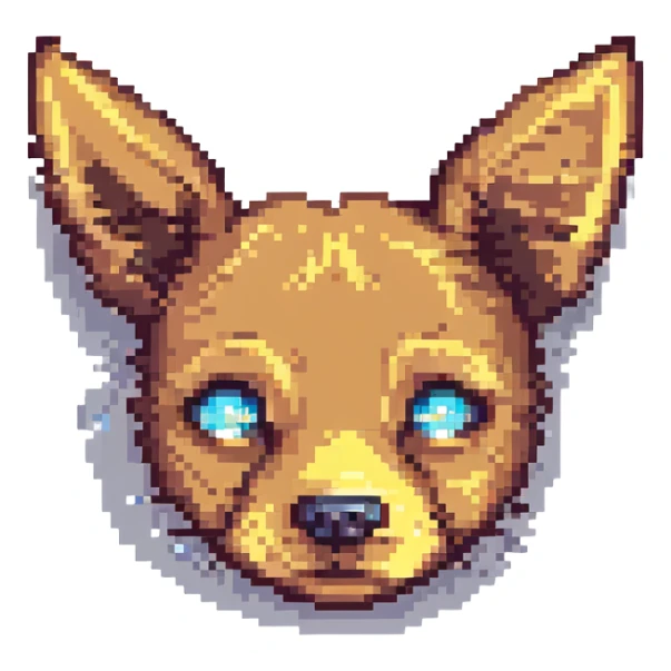 human face with dog ears and starry eyes, pixel art style sticker