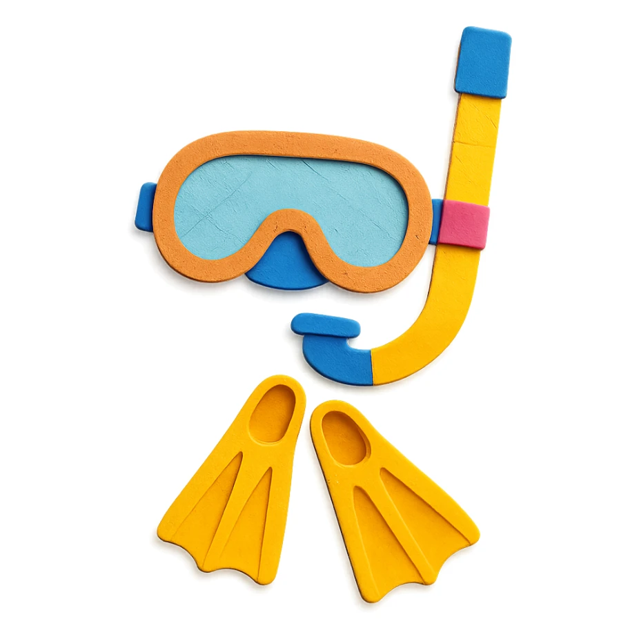 colorful and playful snorkel and flippers in paper-craft style sticker