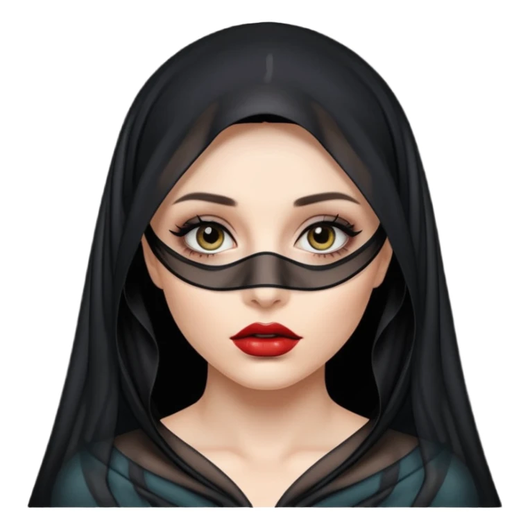 Female figure lifting sheer black veil from her lips, forbidden intimacy sticker