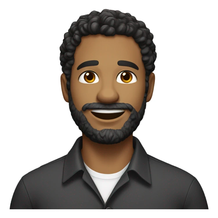 A man with short, curly dark hair and a neatly trimmed beard. He is wearing a dark button-up shirt with a collar and white buttons. The expression on his face is neutral with a slight smile, conveying a friendly and approachable demeanor sticker