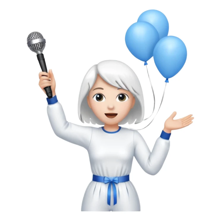 Stud singing 1,2,3 release em with white and blue balloons flying overhead emoji like with mic in hand  sticker