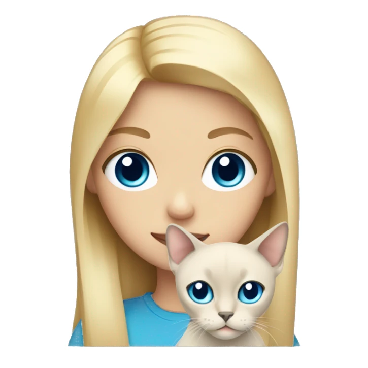blonde girl with blue eyes holding a siamese cat  sticker