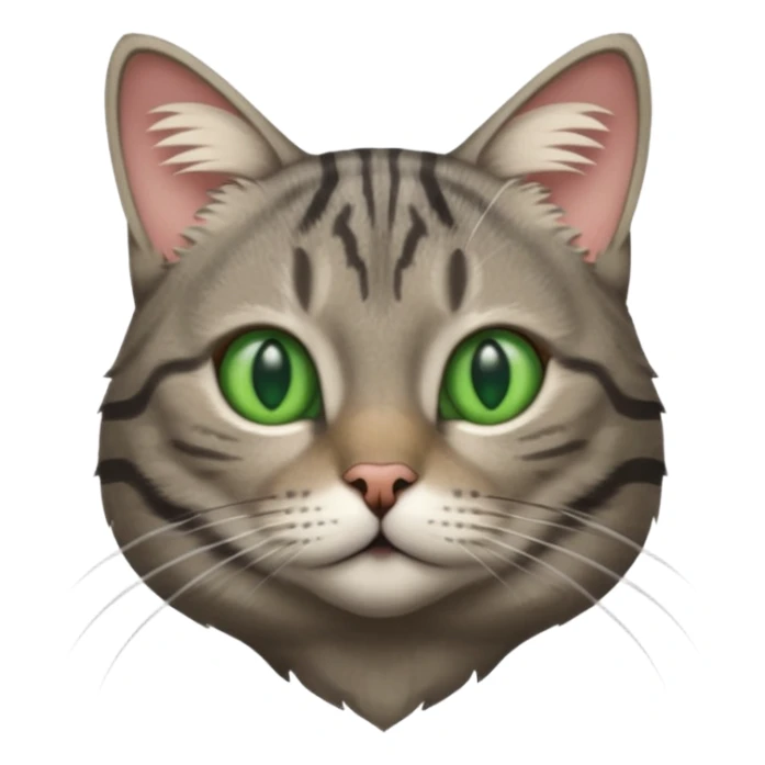 A high-resolution photo-realistic digital illustration of a grey tabby cat, chest upward sticker