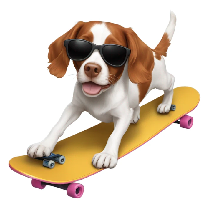 brittany spaniel on a skateboard wearing sunglasses sticker
